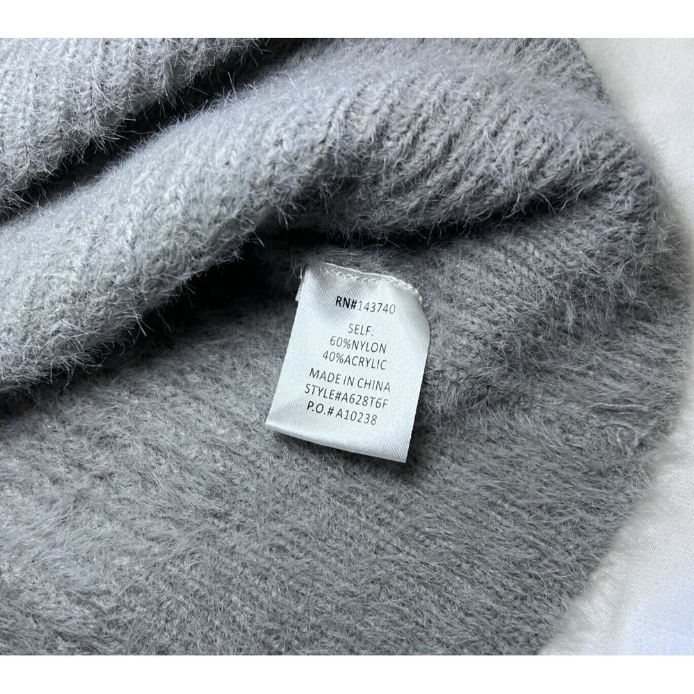 After Market Womens M Pullover Gray Sweater Long Sleeve Ribbed Cozy Fluff Finish - Picture 6 of 8